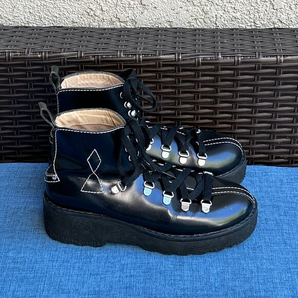 Free People ~ Western Mountains Hiker Boot ~ 37 ~ sz. 7  ~ Black Leather - Picture 7 of 11